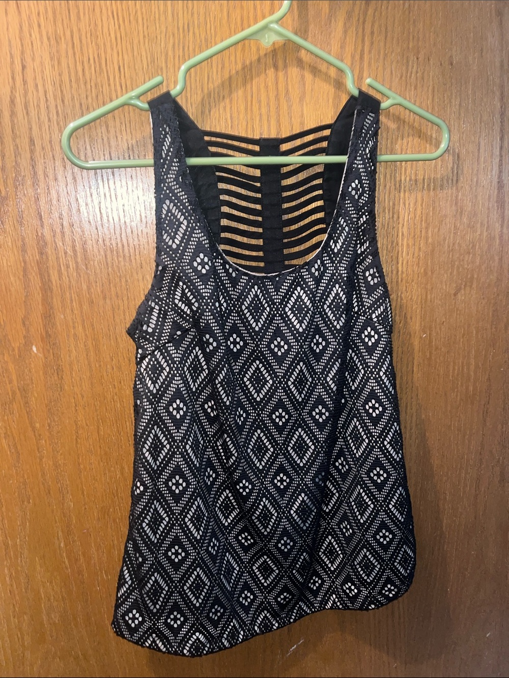 Maurices Black & White Geometric Diamond-Print Tank with Strappy Ladder Back